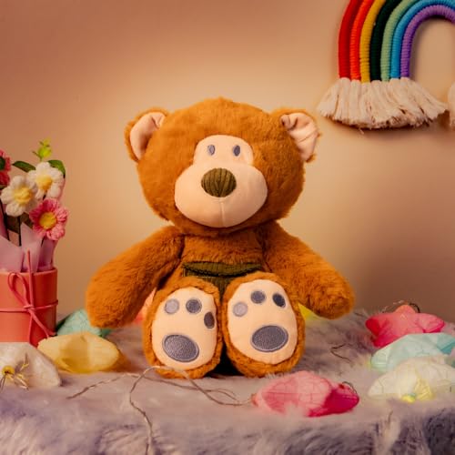Image of Mirada Cute Huggable Brown Bear with Pocket Plush Soft Toy | Dressed Stuffed Teddy for Baby Girls & Kids | Cute, Washable & Snuggly Gift for Raksha Bandhan /Birthday /Festivals - 25cm