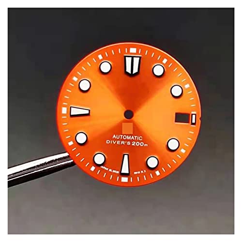 LAnGSHAW Compatible for NH35/NH36 Movement 28.5mm Sun Pattern Watch Dial Strong Green Luminous C3 Dial Repair Parts (Color : Orange)