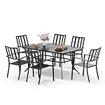 Sophia & William Patio Table and Chairs Set, Outdoor Dining Set for 6, 7 Piece Metal Patio Furniture, 60" Black Rectangular Table(Stripe)