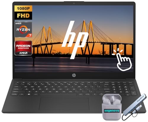Image of HP Business Laptop, 15.6 inch FHD Touchscreen Laptop Computer, 8-Core AMD Ryzen 7 5825U (Up to 4.5Ghz), 16GB RAM 1TB Storage (512GB SSD+512GB Dock), Windows 11, HDMI, SageNova Earphones, Black