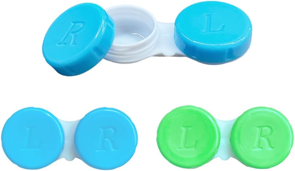 Contact Lens Case Set - Colourful Contact Lens Case, Contact Lens Container, Portable Leak-Proof Travel Contact Lens Case Set for Home and Travel, Green + Blue, Additional pocket