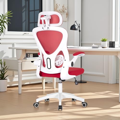 BestOffice Computer Office Chair High Back Ergonomic Desk Chair Swivel Task with Lumbar Support Adjustable Headrest Flip-up Armrests for Home Office,Red by BestOffice - Used condition - Image 2