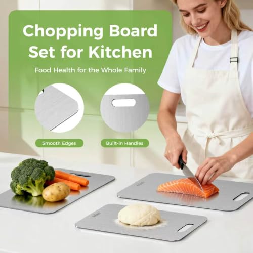 Image of Titanium Cutting Board, 100% Pure Titanium Cutting Boards for Kitchen, Double-sided Titanium Cutting Boards,Separate Raw and Cooked Food Areas,11.7 inchL*7.7 inchW