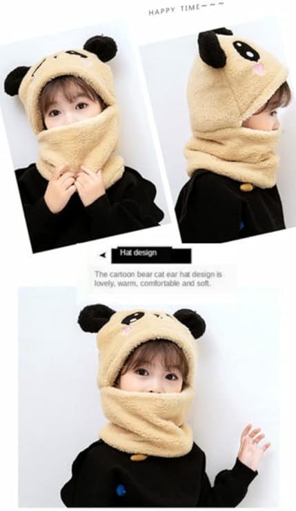 Baby Boys Girls Winter Woolen Hat with Scarf Set Soft Faux Fur Beanie Panda Cap Windproof Earflap Hood Capset for Unisex Kids Beige| (2-6 Yrs) 1
