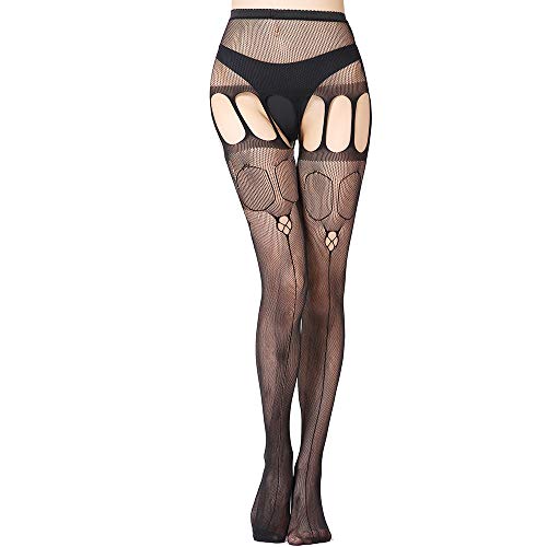 Image of KACOLOR Fishnet Stockings for Women Suspender Tights High Waist Black Lace Leggings Thigh High Tights Pantyhose