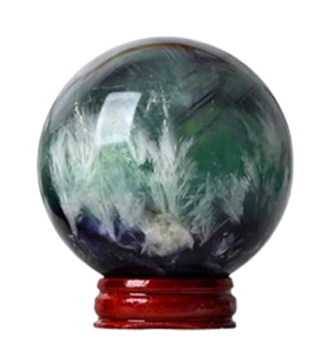 Small Crystals Sphere, Feather Fluorite Crystal Ball, Quartz Ornament for Feng Shui Divination Fortune Telling Tabletop Fountain