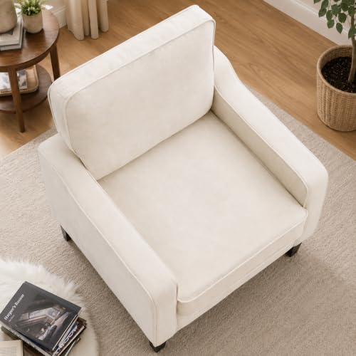 Mid-Century Accent Chair, Beige Armchair Living Room Chairs | Comfy Upholstered Reading Accent Chairs for Bedroom, Modern Single Sofa Chair - Image 6