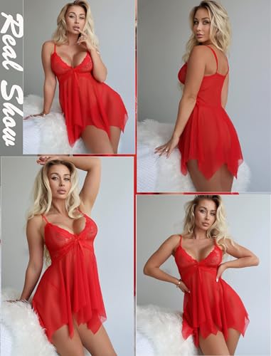 Image of SSoShHub SoShHub Women Babydoll Nightwear Swimwear Beachwear Sheer Honeymoon Lingerie with Panty Set Chrismas Bikini Girlfriend Wife New Year Babydoll Valentine Festival Bikini, Free Size