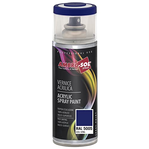 AMBRO-SOL - Pintura acrílica en spray, color Azul señales, RAL 5005, resultado profesional en múltiples superficies, exteriores e interiores, 400 ml
