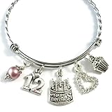 12th BIRTHDAY Bracelet, 12th Birthday Charm Bracelet, Granddaughter Daughter Gift Idea, Twelfth Birthday Gift, 12 Year Old Birthday Bangle