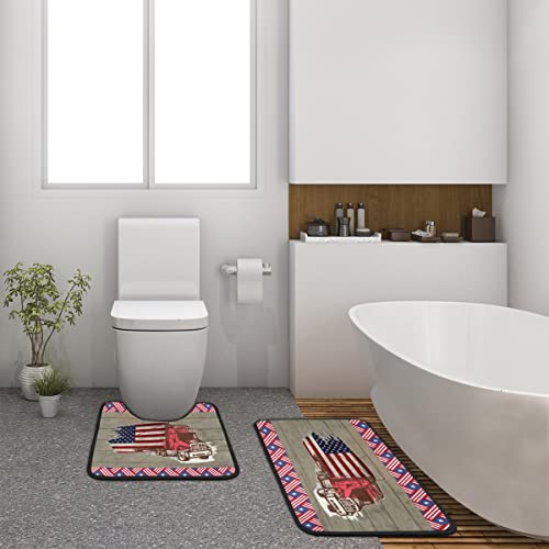 Amerikanische Flagge LKW Badematten Sets 2 Stück Badteppich und U-förmiger WC-Teppich rutschfest saugfähig… – Bild 6