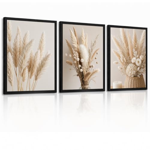 3 Piece Framed Wall Art Set 12×16 Inch Neutral Botanical Canvas Wall Art