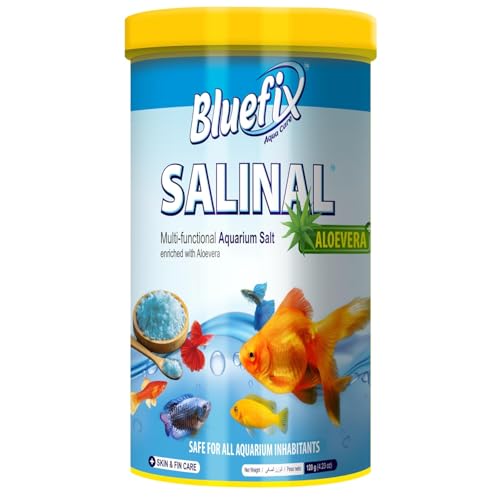 Image of Bluefix Salinal Aquarium Salt - 120 g | Imported & Medicated Multi-Functional Salt with Aloevera Extract | Boosts Immunity, Reduces Stress, Promotes Healing & Maintains Clear Aquarium Water