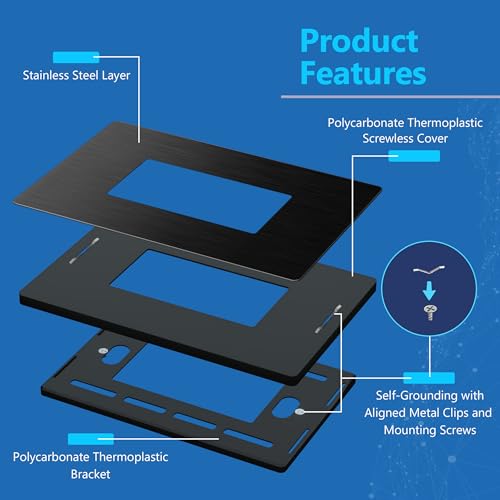 Image of LIDER Screwless Metal-Surface Wall Plate, Decorator Switch Cover, Temperature and Impact Resistant, Modern Decoration Upgrade, Mid-Size 1-Gang 4.88 inch x 3.11 inch, UL Listed, Stainless Steel, Brushed Black