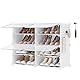 SONGMICS Schuhregal, Schuhschrank mit 4 Fächern, für Garderobe und Eingangsbereich, für bis zu 16 Paar Schuhe, anpassbar, wolkenweiß-transparent LPC032W01