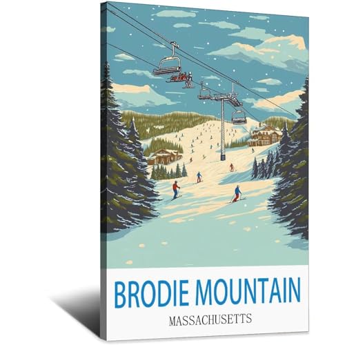 Poster de voyage vintage Brodie Mountain Massachusetts affiche rétro LNBIAND 30x45 cm