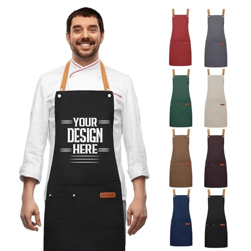 PEASIFY Personalized Aprons for Women & Men Custom Aprons with Pockets, Name or Photo Print, Customized Customizable Kitchen & Grill with Pictures Cooking or BBQ Gift