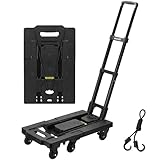 [ネセクト] 折りたたみ式台車 ストッパー付き静音車輪 耐荷重150kg 軽量コンパクト 固定用ゴムロープ付属 平台車 車載 防災用[日本国内企画品] (カーボンブラック)