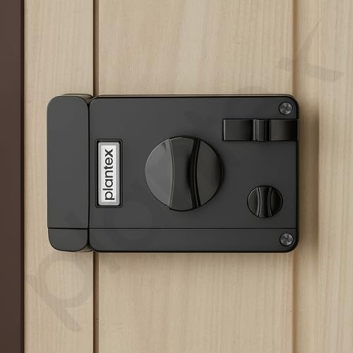 Image of Plantex Heavy Duty Door Lock with 5 Years Warranty /Night Latch Lock with Key & Knob for Main Door /Tribolt Lock for Inside Opening for Home,Hotel,Office - Pack of 1 (Z-Black)