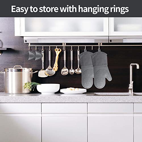 Bgfox Extra Long Oven Mitts And Pot Holders Sets, Heat Resistant Silicone Oven Mittens, Oven Gloves Sets With Soft Lining Good Grip, Hot Pads For Kitchen Baking Cooking, Pack Of 6, Gray #TOP3