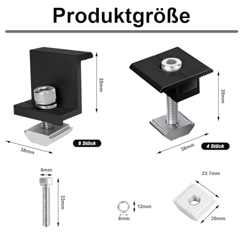 12 Stück Halterung Balkonkraftwerk, Solarmodul Halterung Endklemme 30mm-35mm Schwarz, Solarpanel-Z-Halterung,Für Solarpanel Halterung,Trapezblech Flachdach Montage PV Befestigung Set