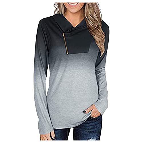 Aniywn Women s Long Sleeve Pullover Zipper Tops Cowl Neck Gradient Color Athletic Running Workout Lightweight Fall Top Shirt Black