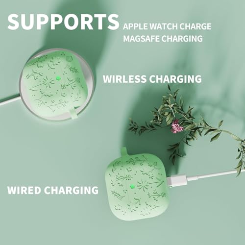 Image of New Engraved Soft Silicone Case Compatible with Apple AirPods 4 Generation (2024) with Keychain, Full 360 Protection Dust-Proof Shockproof Case Cover (Cover Only) (Grass Green)