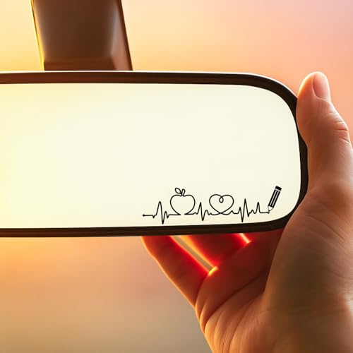 Teacher Heartbeat Car Sticker – 3PCS Apple Heart Pencil Vinyl Decal for Rearview Mirror, Laptop, Water Bottle – Cute Waterproof Teacher Appreciation Gift for Educators, Tutors, School Staff