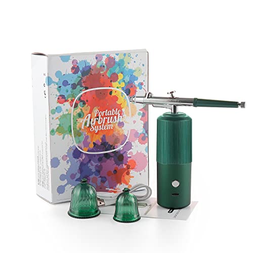 Aerógrafo Verde Kit Completo, Aerógrafo Inalámbrico Uñas Aerógrafo,Recargable, Portátil, Mini Compresor Aerografo Modelismo,Aerógrafo Nail Art, Decoración De Pasteles,Pintura, Tatuaje
