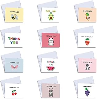 36 Animal & Fruit Pack of Thank You Cards with Envelopes, Thank You Greeting Cards, Thank You Card Funny, Kids Thank You Cards Multipack With Envelopes, Bulk Thank You Cards For Kids.