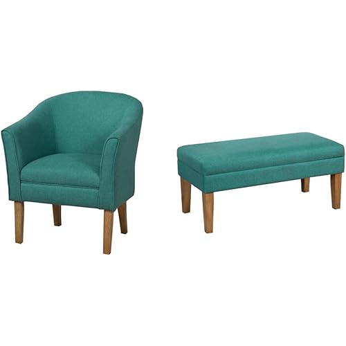 HomePop Barrel Shaped Accent Chair, Teal & Home Decor | Upholstered Decorative Storage Ottoman Bench | Ottoman Bench with Storage for Living Room & Bedroom | Decorative Home Furniture, Teal