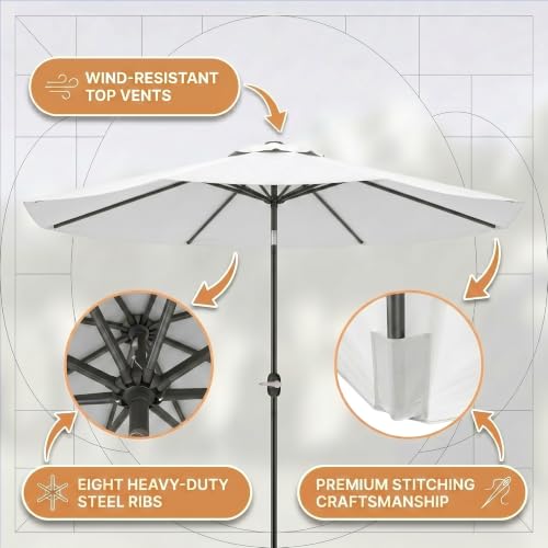 Image of Greesum 9FT Outdoor Patio Umbrella, Table Umbrella for Yard, Market, Heavy-Duty Waterproof Pool Umbrella with 8 Sturdy Ribs, UV Protection for Beach, Deck, Garden, Backyard