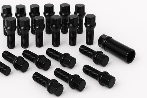 Image of 20 Pc 12x1.5 Black Spline Tuner Lug Bolts 40MM Shank for Aftermarket Wheels to Fit Many BMW Mercedes Audi VW Models with 12mm Studs