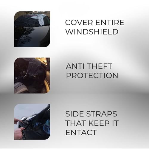 Image of NEEDZ 2in1 Windshield Cover for Sun and Snow | Light Weight 170T Silver Coated Fabric Premium Windshield Protection for Cars, SUVs, Trucks | Secure Fit Waterproof Frost Cover | Large (88 inchx39 inch)*