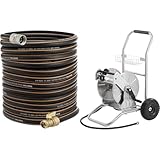 Giraffe Tools Garden Stainless Steel Heavy Duty Water Hose Reel Cart,200 ft of 1/2 Capacity and Hybrid Garden Hose 5/8" x 75ft,Male and Female Fittings with Shut off Valve