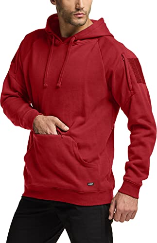 Cqr Men's Winter Fleece Pullover Hoodies, Thermal Long Sleeve Hooded Sweatshirt, Cotton-Blend Outdoor/Tactical Shirts, Fleece Tactical Hoodie Red, Small #TOP18