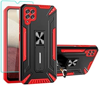 Galaxy A12 Case, Samsung A12 Phone Cases, with HD Screen Protector, Cover with Ring Shockproof Protective Silicone Phone Cases for Samsung Galaxy A12 5G (Red)