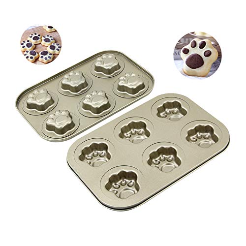 Aogvna 6-Cup Madeleine Pan Nonstick Small Baking Pan Cat Baking Mold Heavy Carbon Steel, 2 Pack(Golden) #TOP4