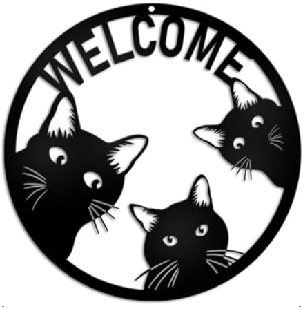 Amazon.com: Funny Black Cat Welcome Printed Wood Plaque Sign Wall ...
