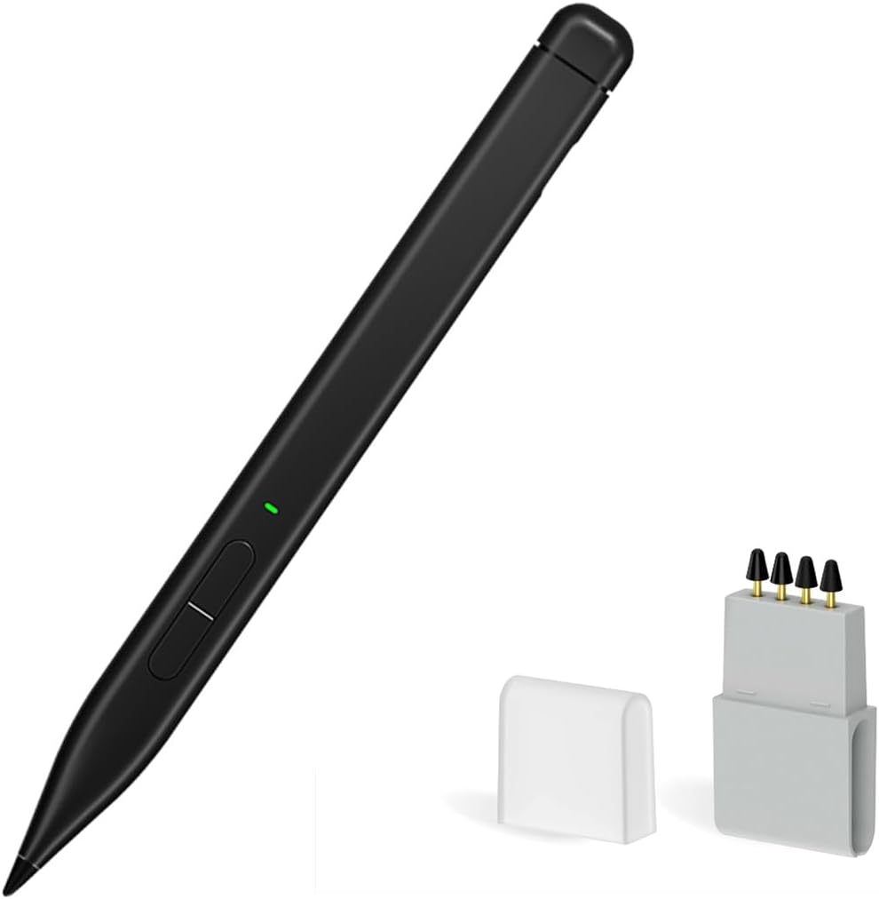Slim Pen 2 for Microsoft Surface Pro 9/8/7/6/5/4/3/X,Surface Go 3/2/1,Book 3/2/1,Laptop 1-3,Surface Studio 2+/2/1 with 4096 Pressure, Palm Rejection+4 Pack Nib(2*Graphite Nibs+2*POM Nibs)