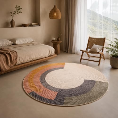 Tapis rond géométrique moderne pour commode de chambre