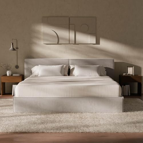 Image of RECCI King Platform Bed Frame with Plush Upholstered Headboard 6-Inch, Easy Assembly, Noise-Free Stability (Dove Gray, King (U.S. Standard))