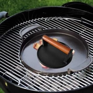 Firsgrill Cast Iron Grill Presses with Wood Handle (Round & Rectangle w Flat Bottom) - Thumbnail 2