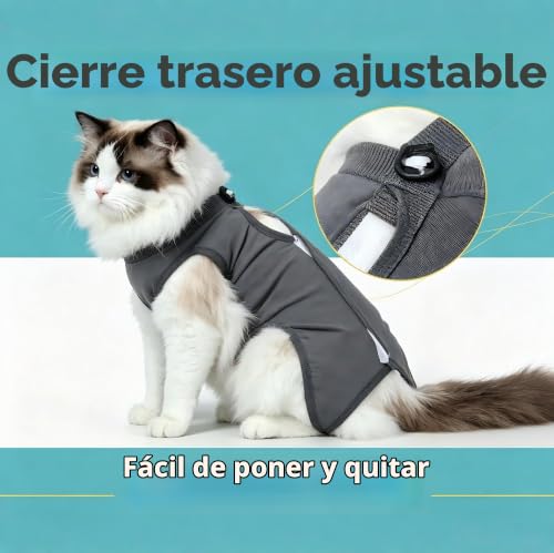 Miniatura 4 de 1pc Body Gatos Postoperatorio Hembra, Chaleco Para Cirugía Y Heridas Abdominales Body Gata Esterilizacion, Traje De Recuperación Profesional Para Gatos Gris Oscuro,M