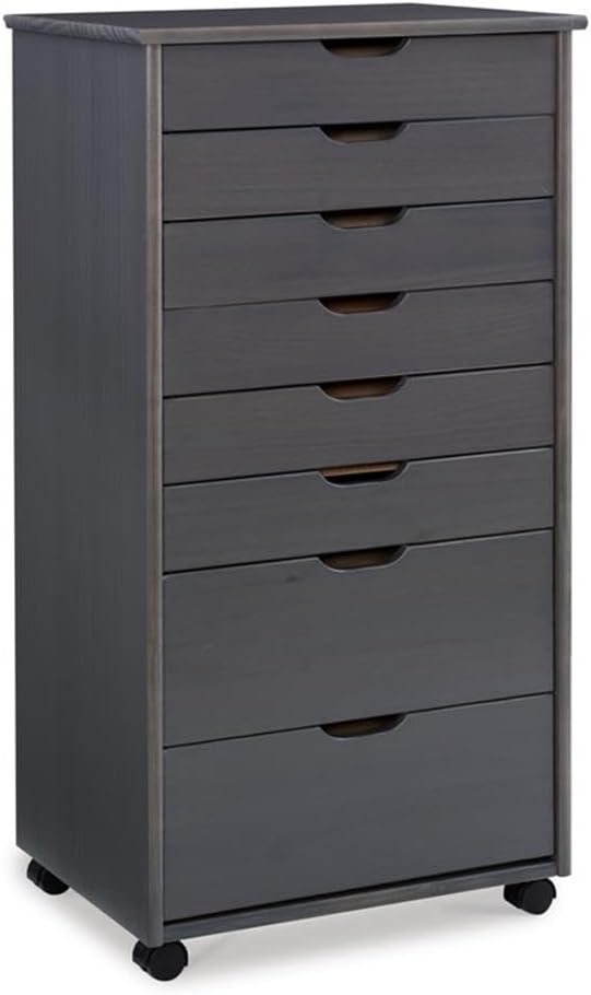 Linon Callie Eight Drawer Rolling Storage Cart in Gray Wood