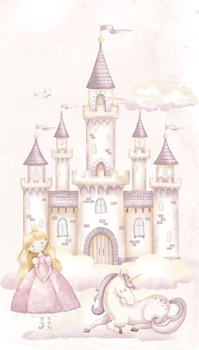 Rasch Papel pintado 367980 – Papel pintado fotográfico para habitación infantil con princesa, castillo y unicornio – 2,80 m x 1,59 m (largo x ancho)