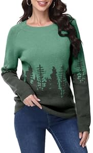 TrendiMax Damen Fair Isle Pullover Herbst Winter Langarm Strickpullover Rundhals Warm Pullover Vintage Knit Sweater Jumper (L, Grün Fairisle)