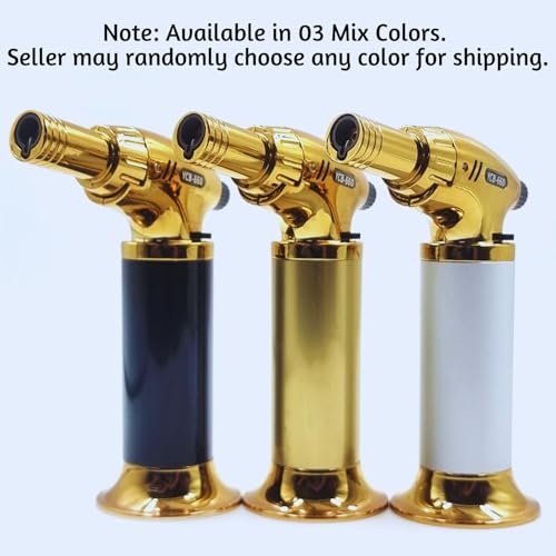 Image of YICAB Blow Torch Jet Flame I Professional Culinary Kitchen Cooking Lighter I Flame Lock & Adjustable Flame Size I Refillable Butane Gas Lighter for Food Meat BBQs Coal Brulee Baking (Golden)