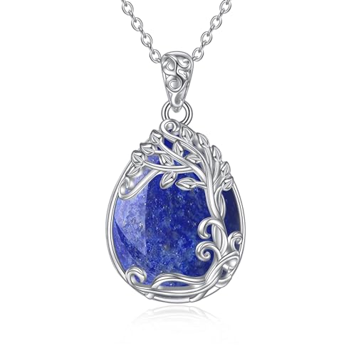 YAFEINI Baum des Lebens Lapislazuli Kette 925 Sterling Silber Lebensbaum Anhänger Halskette Schmuck für Damen Mädchen (GG-Baum des Lebens Lapislazuli Kette)