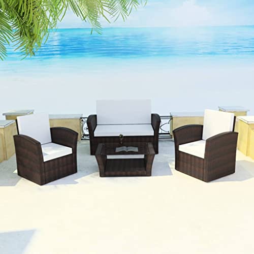 vidaXL Conjunto de Muebles de Exterior 4 Piezas Comedor de Jardín Sillas Sofás de Porche Patio Poli Ratán Sintético Marrón Estilo de Mimbre - imagen 2